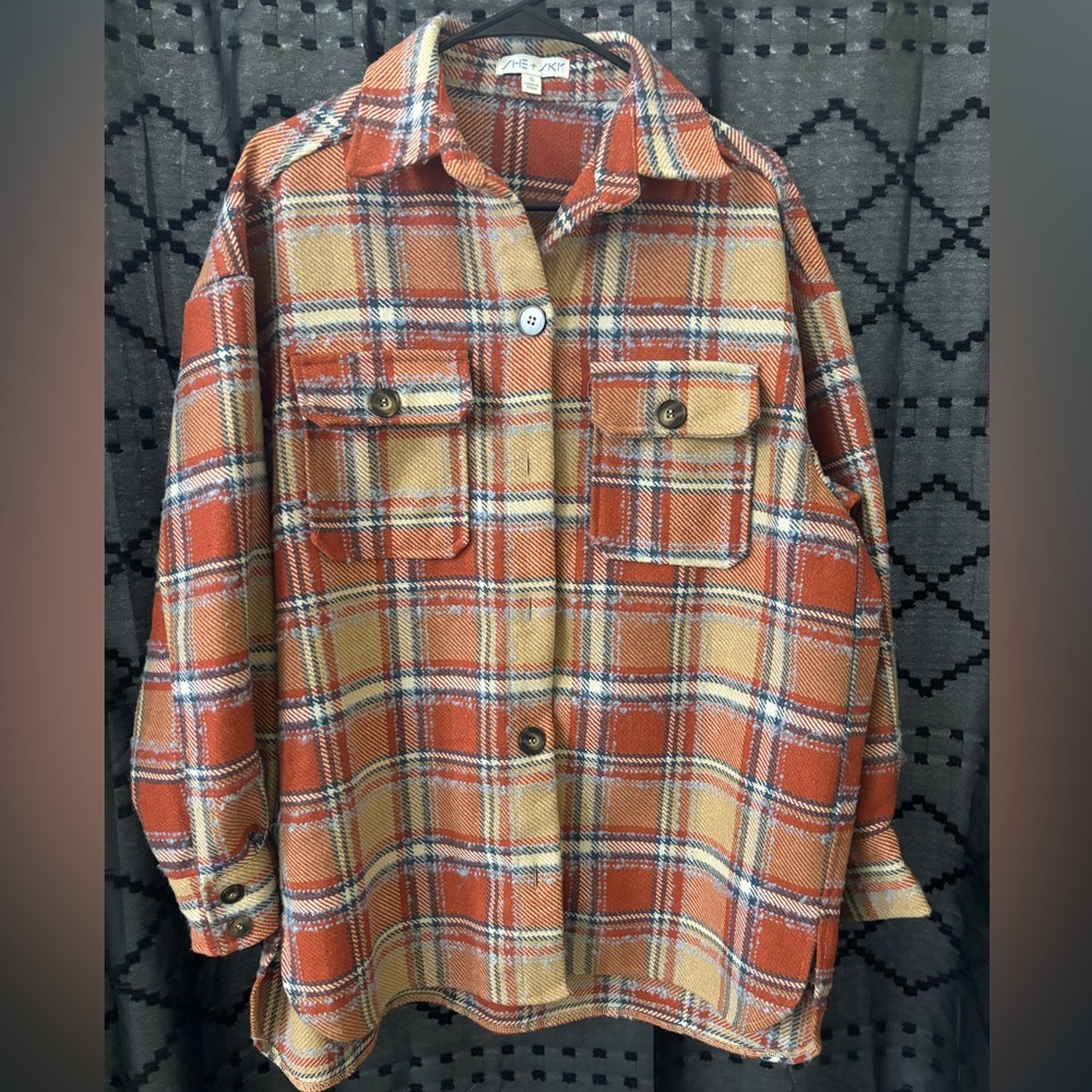 She + Sky Plaid Shacket